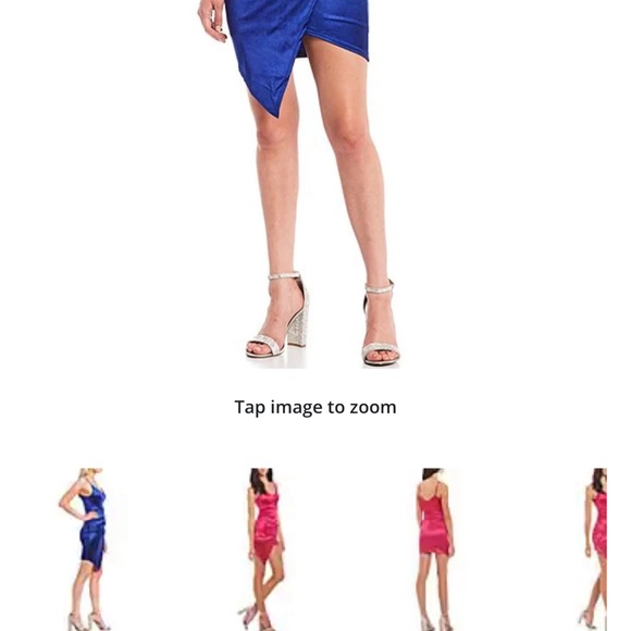 Silky Satin Sleeveless V-Neck Ruched Faux-Wrap Asymmetrical Hem Sheath Dress - Picture 5 of 5